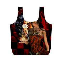 Steampunk, Beautiful Steampunk Lady With Clocks And Gears Full Print Recycle Bags (m)  by FantasyWorld7