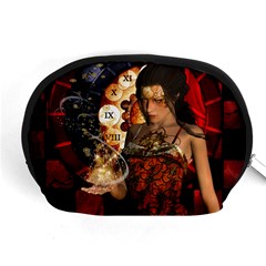 Steampunk, Beautiful Steampunk Lady With Clocks And Gears Accessory Pouches (medium)  by FantasyWorld7