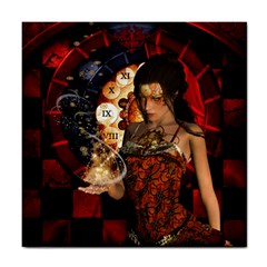 Steampunk, Beautiful Steampunk Lady With Clocks And Gears Tile Coasters by FantasyWorld7