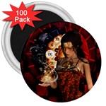 Steampunk, Beautiful Steampunk Lady With Clocks And Gears 3  Magnets (100 pack) Front