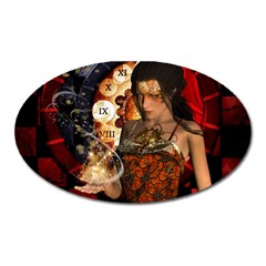 Steampunk, Beautiful Steampunk Lady With Clocks And Gears Oval Magnet by FantasyWorld7