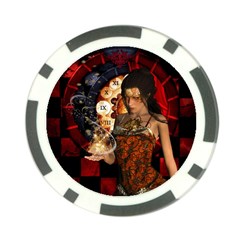 Steampunk, Beautiful Steampunk Lady With Clocks And Gears Poker Chip Card Guard (10 Pack) by FantasyWorld7