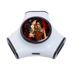 Steampunk, Beautiful Steampunk Lady With Clocks And Gears 3-port Usb Hub by FantasyWorld7