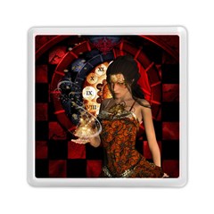 Steampunk, Beautiful Steampunk Lady With Clocks And Gears Memory Card Reader (square)  by FantasyWorld7