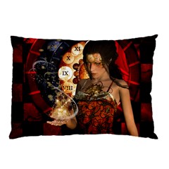 Steampunk, Beautiful Steampunk Lady With Clocks And Gears Pillow Case (two Sides) by FantasyWorld7