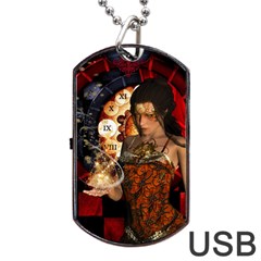 Steampunk, Beautiful Steampunk Lady With Clocks And Gears Dog Tag Usb Flash (one Side) by FantasyWorld7