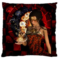 Steampunk, Beautiful Steampunk Lady With Clocks And Gears Large Cushion Case (one Side) by FantasyWorld7