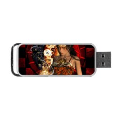 Steampunk, Beautiful Steampunk Lady With Clocks And Gears Portable Usb Flash (one Side)