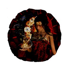 Steampunk, Beautiful Steampunk Lady With Clocks And Gears Standard 15  Premium Round Cushions by FantasyWorld7