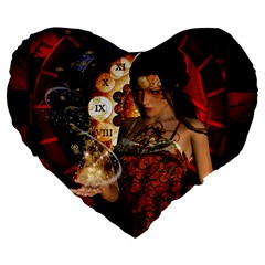 Steampunk, Beautiful Steampunk Lady With Clocks And Gears Large 19  Premium Heart Shape Cushions by FantasyWorld7