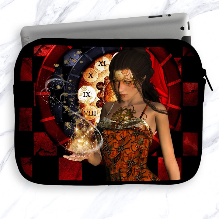 Steampunk, Beautiful Steampunk Lady With Clocks And Gears Apple iPad 2/3/4 Zipper Cases