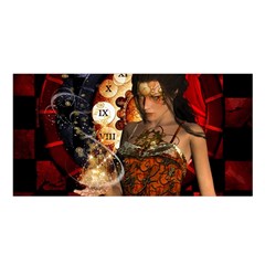 Steampunk, Beautiful Steampunk Lady With Clocks And Gears Satin Shawl by FantasyWorld7