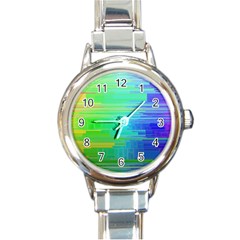 Colors Rainbow Pattern Round Italian Charm Watch by paulaoliveiradesign