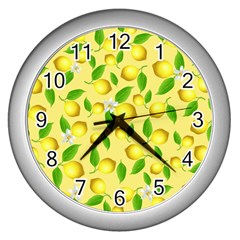 Lemon Pattern Wall Clocks (silver)  by Valentinaart