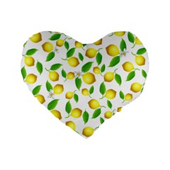 Lemon Pattern Standard 16  Premium Flano Heart Shape Cushions by Valentinaart