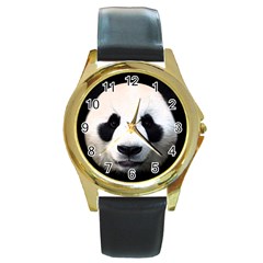 Panda Face Round Gold Metal Watch by Valentinaart