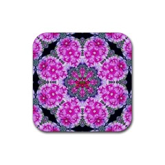 Fantasy Cherry Flower Mandala Pop Art Rubber Coaster (square)  by pepitasart