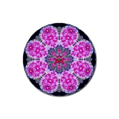 Fantasy Cherry Flower Mandala Pop Art Rubber Coaster (round)  by pepitasart