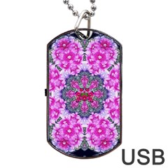 Fantasy Cherry Flower Mandala Pop Art Dog Tag Usb Flash (two Sides) by pepitasart