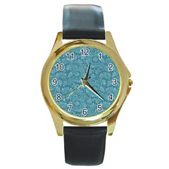 Floral pattern Round Gold Metal Watch