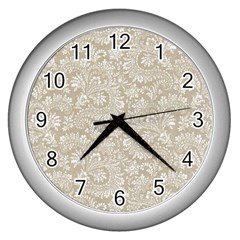 Floral Pattern Wall Clocks (silver)  by ValentinaDesign