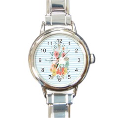 Watercolor Bouquet Floral White Round Italian Charm Watch by Nexatart