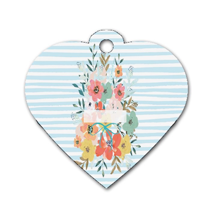 Watercolor Bouquet Floral White Dog Tag Heart (Two Sides)