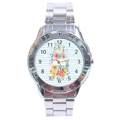 Watercolor Bouquet Floral White Stainless Steel Analogue Watch by Nexatart