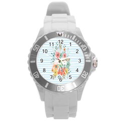 Watercolor Bouquet Floral White Round Plastic Sport Watch (l) by Nexatart