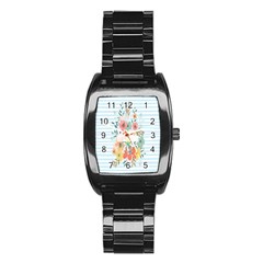 Watercolor Bouquet Floral White Stainless Steel Barrel Watch by Nexatart