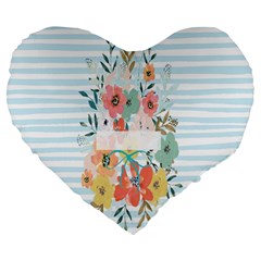 Watercolor Bouquet Floral White Large 19  Premium Flano Heart Shape Cushions by Nexatart