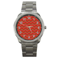 Background Retro Red Zigzag Sport Metal Watch by Nexatart