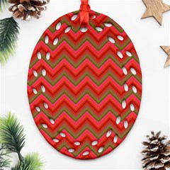 Background Retro Red Zigzag Oval Filigree Ornament (two Sides)