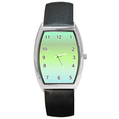 Green Line Zigzag Pattern Chevron Barrel Style Metal Watch by Nexatart