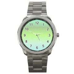 Green Line Zigzag Pattern Chevron Sport Metal Watch by Nexatart