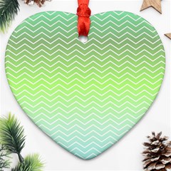 Green Line Zigzag Pattern Chevron Heart Ornament (two Sides) by Nexatart