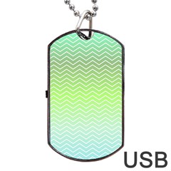 Green Line Zigzag Pattern Chevron Dog Tag Usb Flash (one Side) by Nexatart