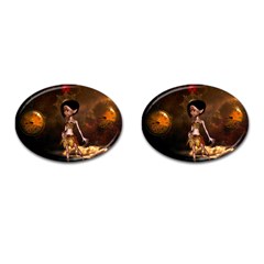 Steampunk, Cute Little Steampunk Girl In The Night With Clocks Cufflinks (oval) by FantasyWorld7