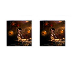 Steampunk, Cute Little Steampunk Girl In The Night With Clocks Cufflinks (square) by FantasyWorld7