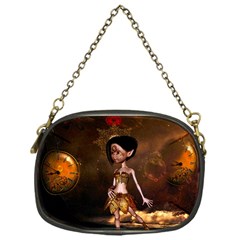 Steampunk, Cute Little Steampunk Girl In The Night With Clocks Chain Purses (one Side)  by FantasyWorld7