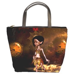 Steampunk, Cute Little Steampunk Girl In The Night With Clocks Bucket Bags by FantasyWorld7