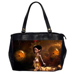 Steampunk, Cute Little Steampunk Girl In The Night With Clocks Office Handbags (2 Sides)  by FantasyWorld7