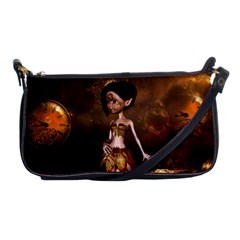 Steampunk, Cute Little Steampunk Girl In The Night With Clocks Shoulder Clutch Bags by FantasyWorld7