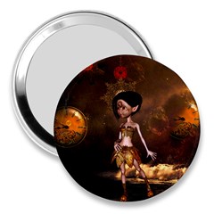 Steampunk, Cute Little Steampunk Girl In The Night With Clocks 3  Handbag Mirrors by FantasyWorld7