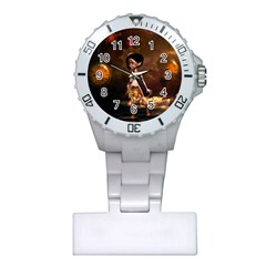 Steampunk, Cute Little Steampunk Girl In The Night With Clocks Plastic Nurses Watch by FantasyWorld7