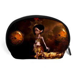 Steampunk, Cute Little Steampunk Girl In The Night With Clocks Accessory Pouches (large)  by FantasyWorld7