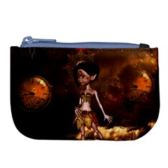 Steampunk, Cute Little Steampunk Girl In The Night With Clocks Large Coin Purse by FantasyWorld7