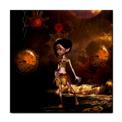 Steampunk, Cute Little Steampunk Girl In The Night With Clocks Tile Coasters by FantasyWorld7