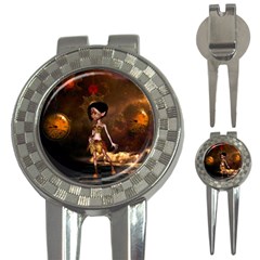 Steampunk, Cute Little Steampunk Girl In The Night With Clocks 3-in-1 Golf Divots by FantasyWorld7