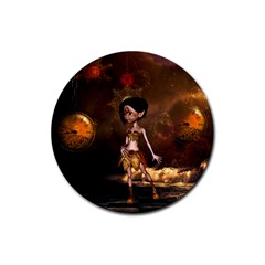 Steampunk, Cute Little Steampunk Girl In The Night With Clocks Rubber Coaster (round)  by FantasyWorld7